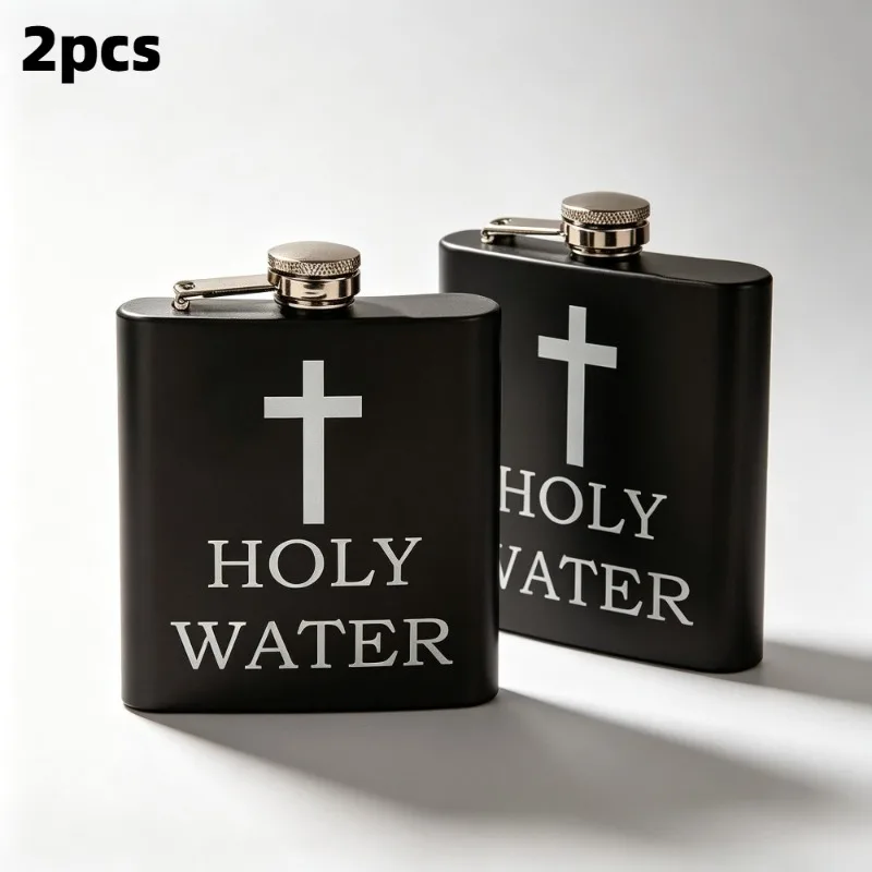 2Pcs 168ML Cross Pattern Holy Water Bottle Black Hip Flask Stainless Steel Hip Flask Hip Flask Alcohol Whiskey Hip Flask Screw Cap