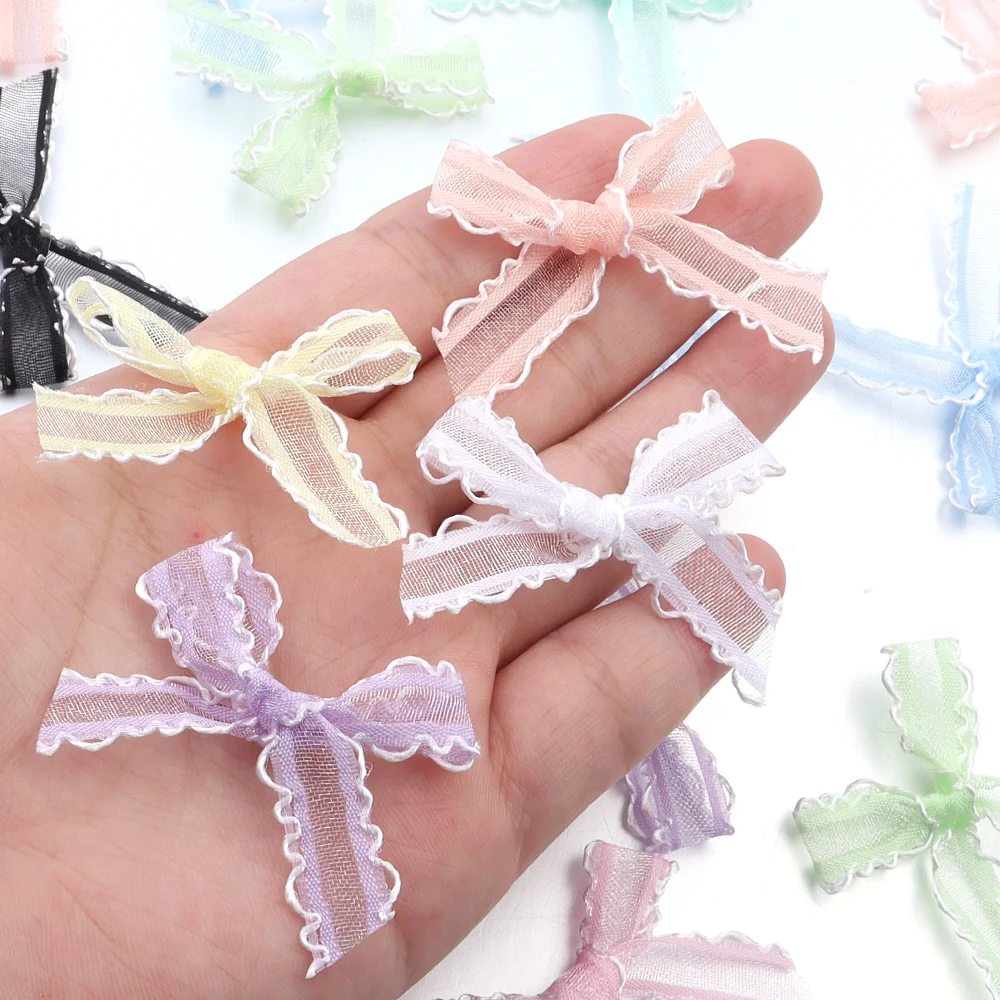 20 Stück bunte Schleifen aus Gaze, kleine Spitzen-Satinband-Schleifen zum Basteln, für Partydekoration, Haarschmuck für Mädchen und Kinder, Zubehör zur Herstellung von Schmuck. – Detail 2