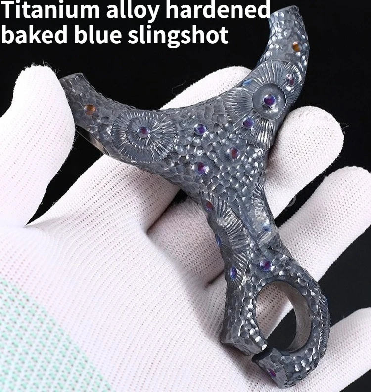 

Ancient Style Hardened Blue Baking Craft Slingshot Titanium Alloy Meteorite Crater Carving Outdoor Camping Hunting EDC Tool