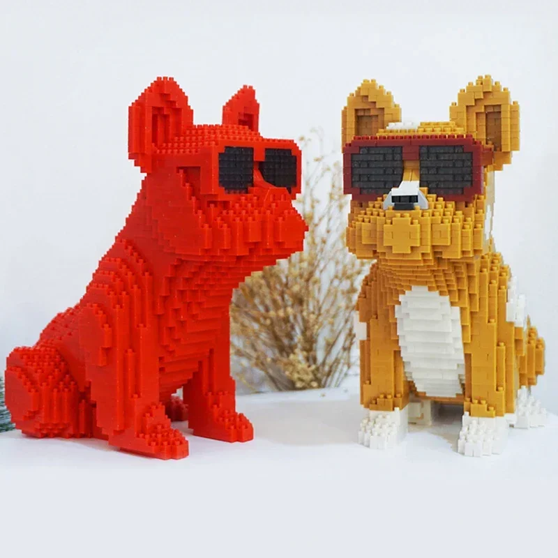 Lboyu Animal World Spotted Sunglasses Bulldog Dog Sit Pet Doll Model Mini Diamond Blocks Bricks Building Toy For Children No Box