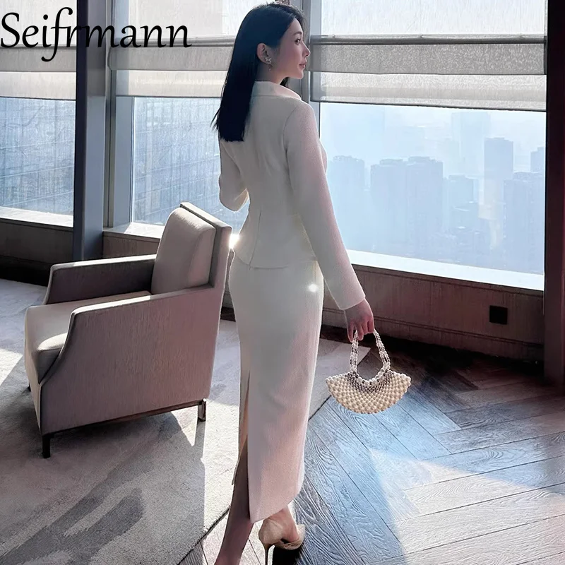 Seifrmann 2026 Spring Women's New Fashionable Stand up Collar Long Sleeve Waist cinching Fake Two piece Dress