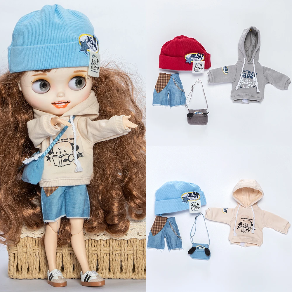 Blyth Doll Study King Dog Set Clothes Denim Shorts Doll hoodie Doll Accessories For YY23 25 Licca, Azone, Kurhn Blyth Doll
