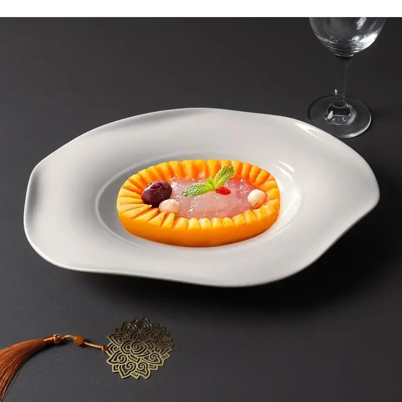 

Ceramic Dinner Plate Irregular Shape Pasta Sushi Steak Simple Restaurant Solid Color Tableware Dessert Tray Cooking Dishes