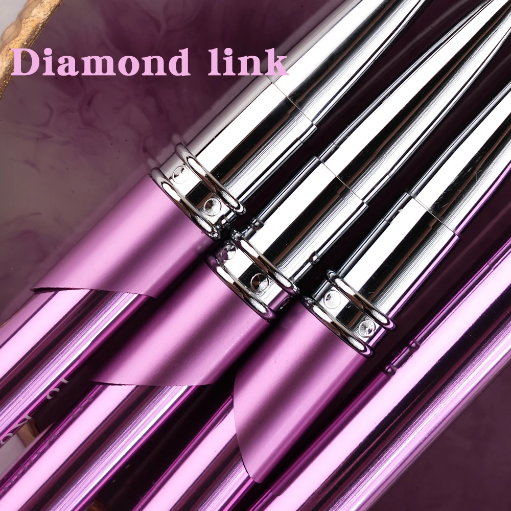 Professionele 100% Kolinsky Nail Art Brush Roze Paars Handvat Koperen Metalen Tekenpen voor Acryl Poeder Nail Tool Maat 2 # -18 #
