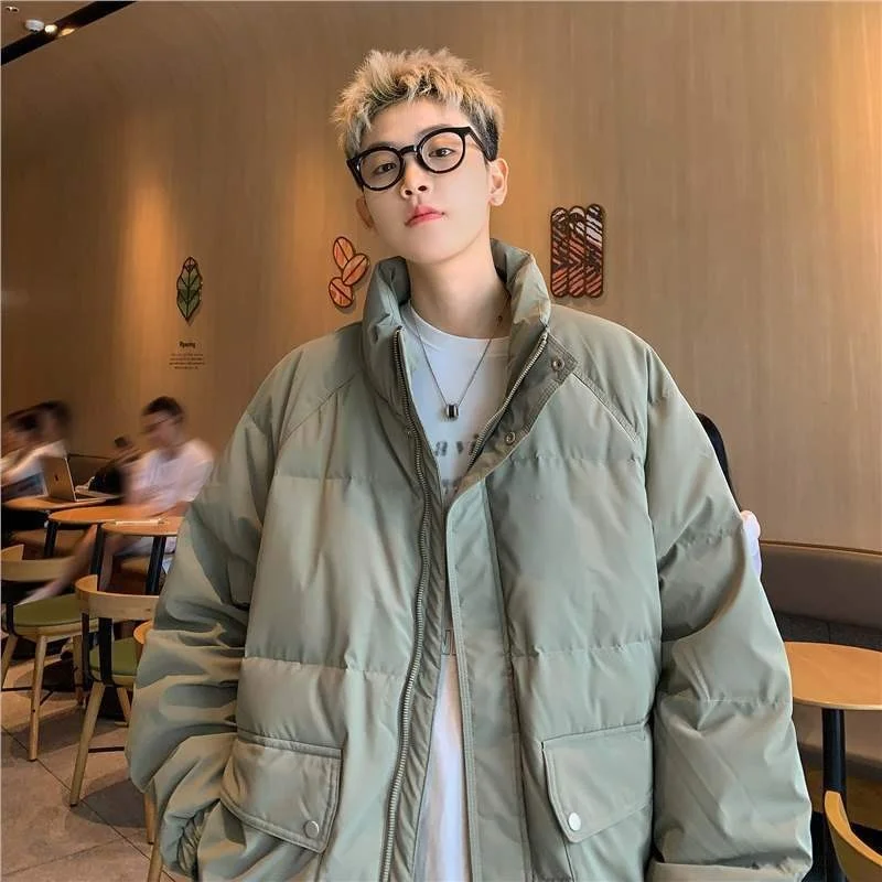 

American Sle Men's Winter Thiened Hooded Jaet Loose Casual Outerwear Pure Color Couple's Coat Long Zipper Polyester Fiber