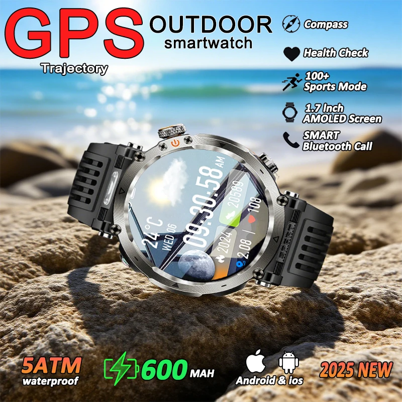 

T-Rex 3 GPS Смарт-часы Мужской компас Светодиодный фонарик 1,7 "Экран 600 мАч Большая батарея Спортивный трекер Водонепроницаемые умные часы с BT Call