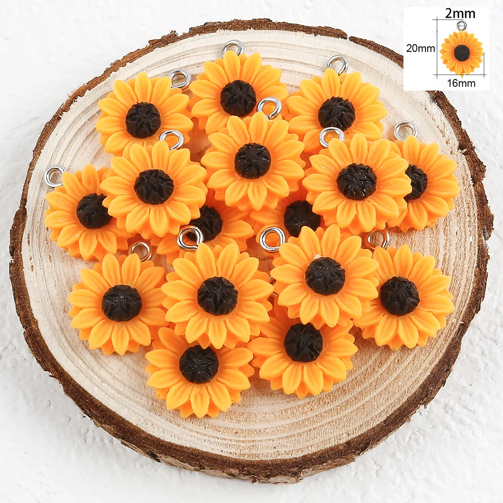 10 stücke 16/18/24/30mm Harz Sonnenblumen Charms Süße Magritte Blumen Anhänger Für Ohrring Schlüsselanhänger diy Schmuck Machen