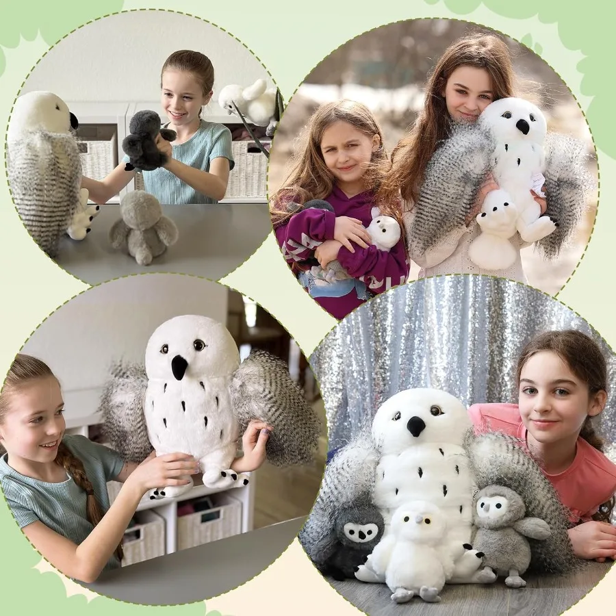 4Pcs Owl Plush Set Giant Mother Owl Stuffed Animal with 3 Baby Owls Inside 18 Cute White Soft Stuffed Owl for Girls Boys Ideal