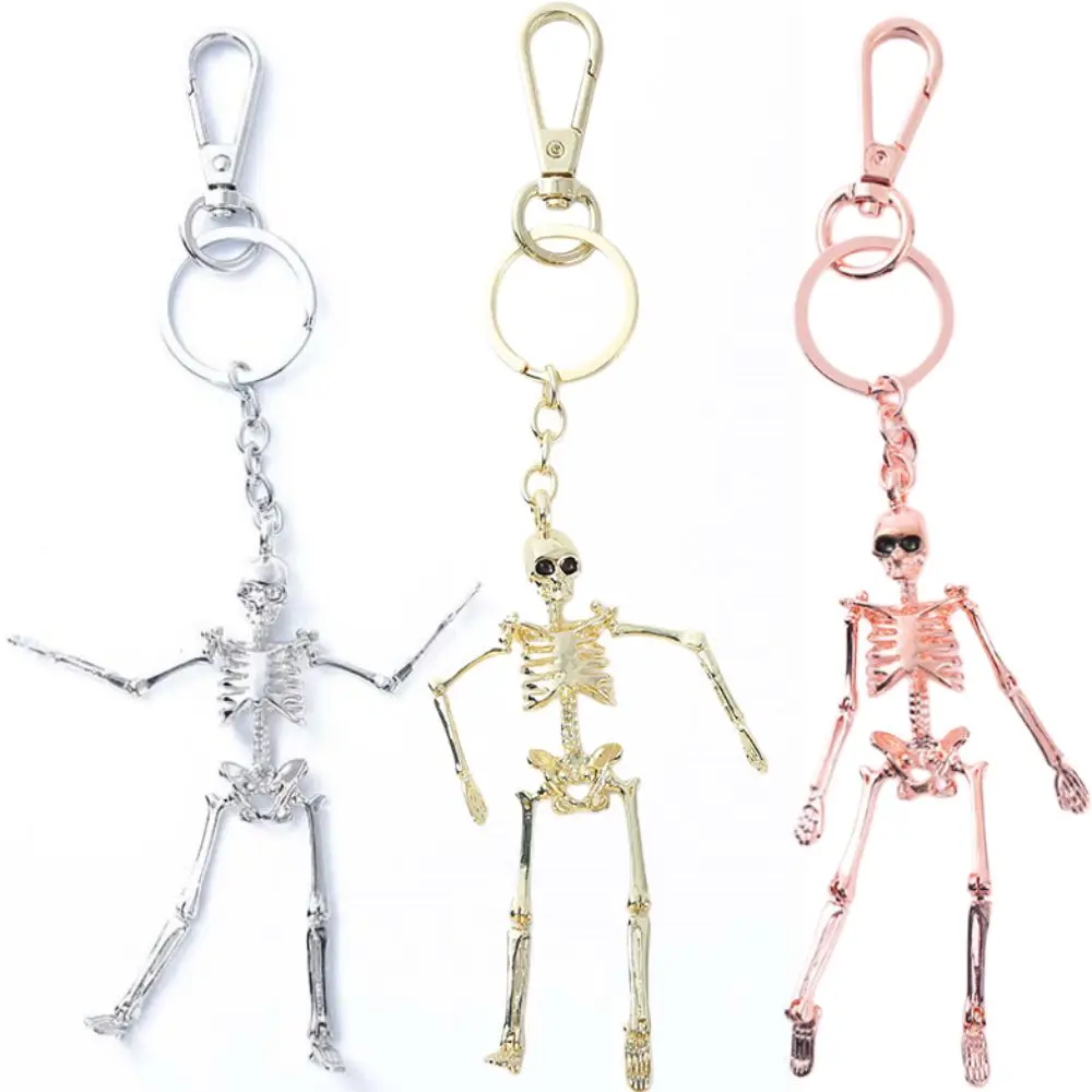 Car Charms Movable Skull Keychain Punk Style Gold Silver Human Skeleton Pendant Multi-jointed Metal Gothic Keychain Men Women