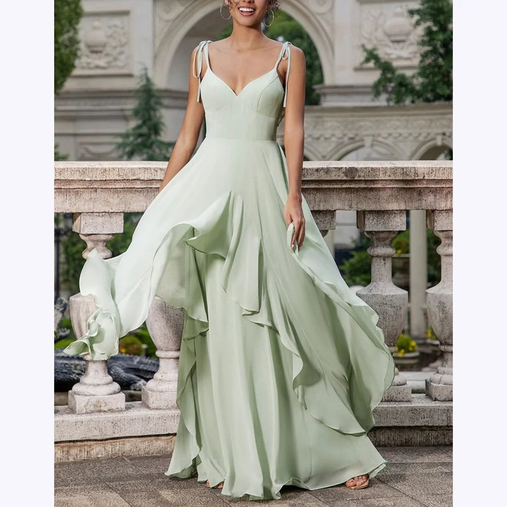 

Light Green Chiffon Prom Dresses Sleeveless Spaghetti Straps Sweetheart Prom Gown High Low Floor Length Formal Evening Dress