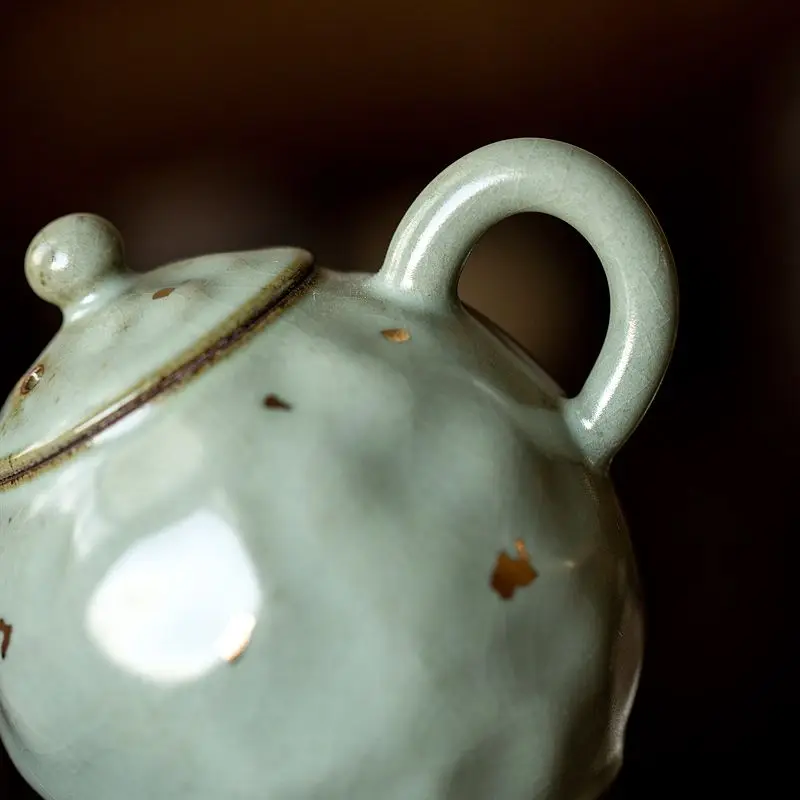 Mi Yi Kiln Handmade Teapot Single Ceramic Kung Fu Set Ru Porcelain Brewer Crackling Can Be Nurtured High-End Tea Brewing Pot