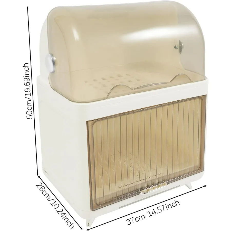 رف تجفيف الأطباق بطبقتين مع غطاء، صندوق تجفيف أطباق المطبخ مقاس 14.5 × 10 × 19.7 بوصة، منظم أطباق بلاستيكي من البولي بروبيلين مع تجفيف أدوات المائدة