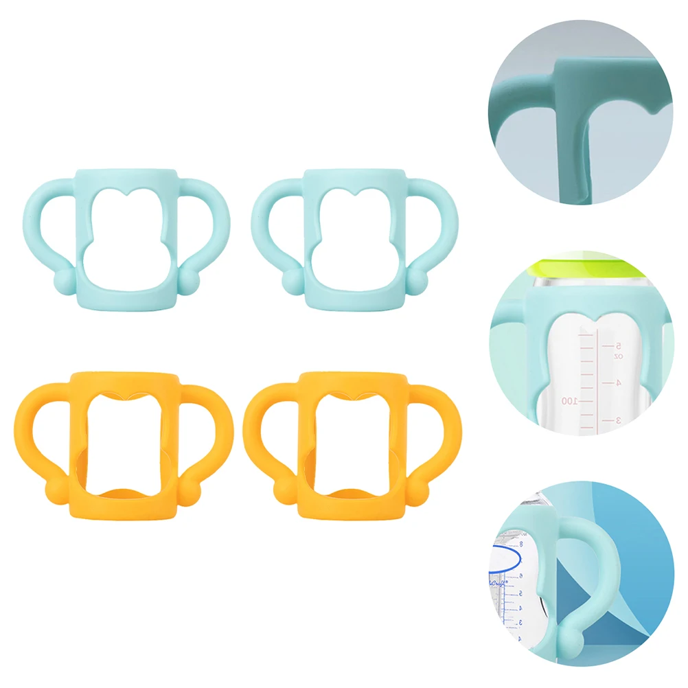 

4pcs Silicone Feeding Bottle Handle Wide Mouth Non-Slip Baby Bottle Accessory For Infant Milk Feeding Easy Grip Handle
