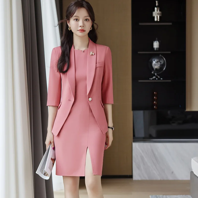 

2024Summer New Style Pink Half Sleeve Style Suit Vest Jacket Dress Suit Jewelry Beautician Skirt