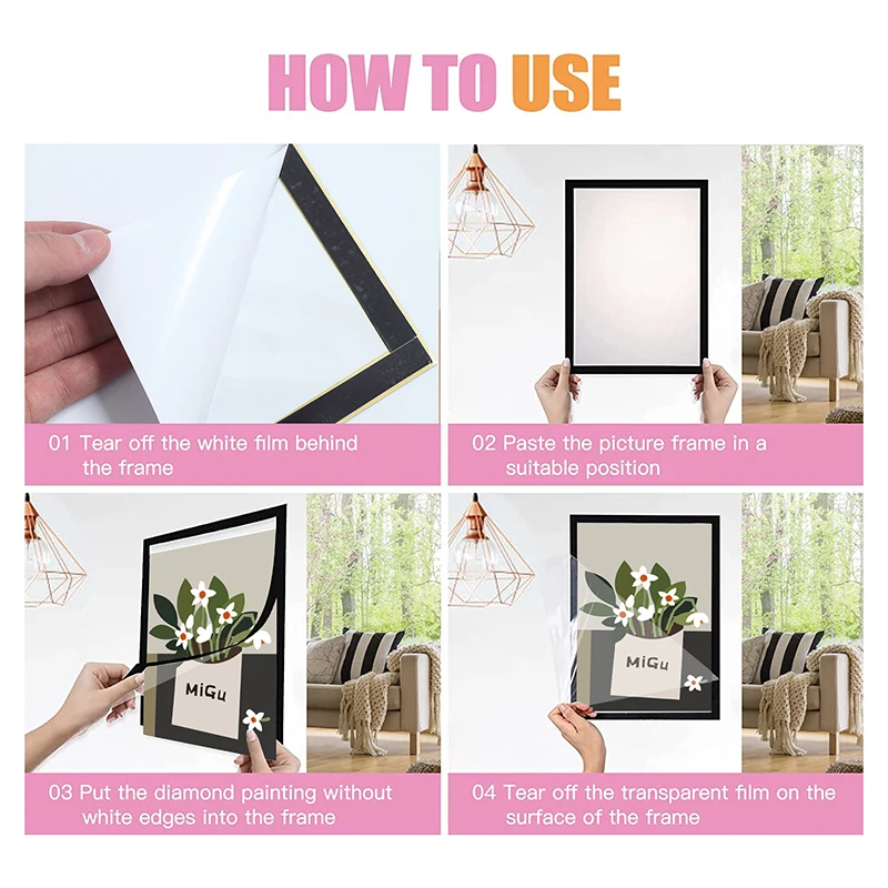 30X40CM Magnetic Photo Frame Diamond Art Frame PVC Black Painting Pictures Certificates Display Frame Home Office Wall Decor