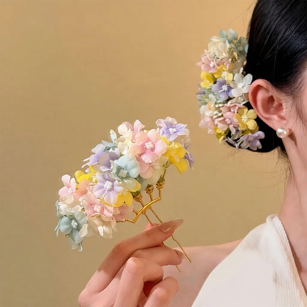 

Sweet Flower hairpins Hair Sticks Women Girls Hair Clips Pins U-Shaped Hair Fork Hairgrips Bride Hair Accessories Spring Fashion