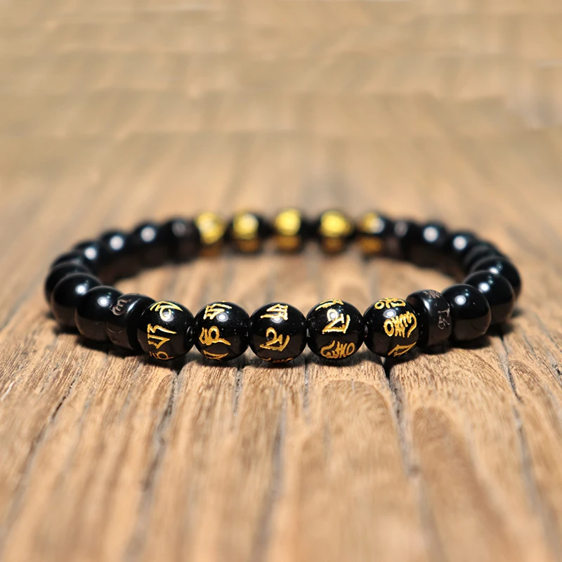 Stylish Buddha Beaded Men Bracelet Apparel Accessories Natural Obsidian Stone Amulet Braslet Meditation Leisure Hombre Pulseira