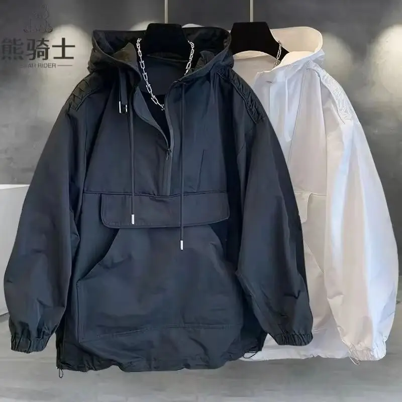 ربيع الخريف ملابس العمل جيب مقنعين سترة المرأة 2025New موضة فضفاضة عادية لون نقي خياطة سترة واقية معطف الإناث #4