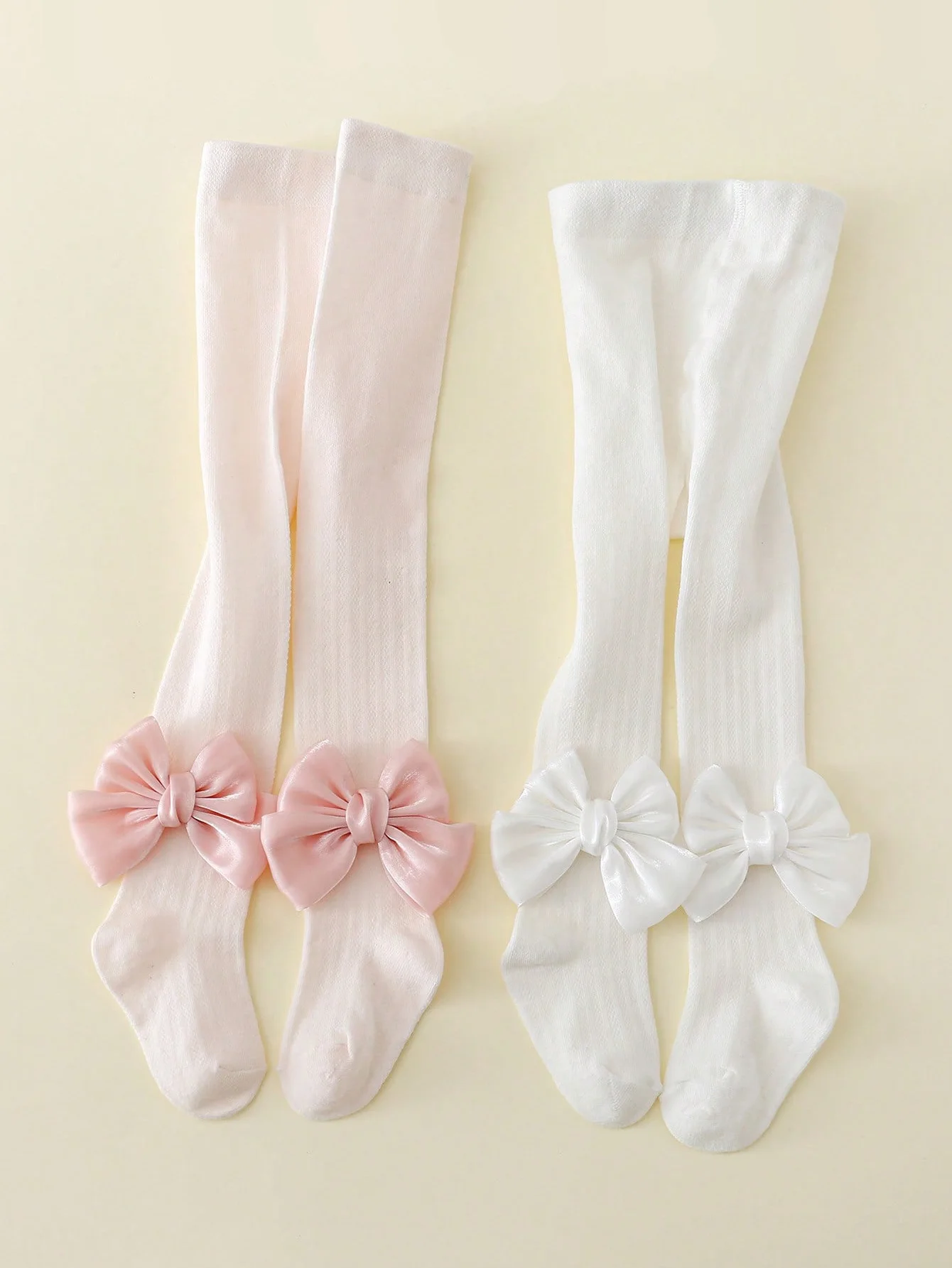 2 Pairs of Sweet and Cute Bowknot Decorations for Baby Girls, Spring and Summer Mesh Tights Pantyhoses for Girls Aged 0-12 Years