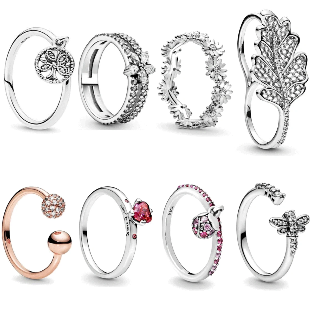 Hot Sale Original 925 Sterling Silver Women Finger Rings for Women Silver Zirconia Stone Leaves Daisy Tree Life Trinkets Jewelry