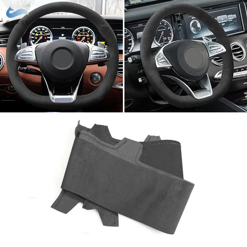 Suede Leather Car Interior Steering Wheel Trim For Mercedes Benz A Class AMG A45 C 43 63 2015 2016 2017 2018 S-Class S500 2016