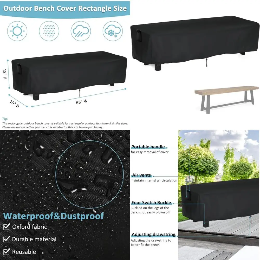 

Чехол для уличной скамейки Kingling, водонепроницаемый чехол для деревянной скамейки, чехлы для уличной мебели, чехлы для длинных стульев, 63 дюйма в ширину x 1