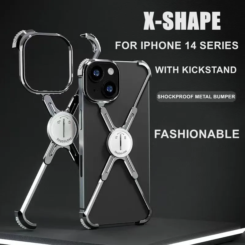 X Shape Metal Frame Cover for iphone 14 Pro Max 14 13 Pro 14 Plus Aluminum Bumper Cover Shockproof Mobile Shockproof Back Fundas