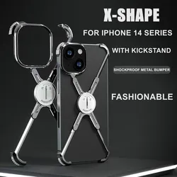 X Shape Metal Frame Cover for iphone 14 Pro Max 14 13 Pro 14 Plus Aluminum Bumper Cover Shockproof Mobile Shockproof Back Fundas