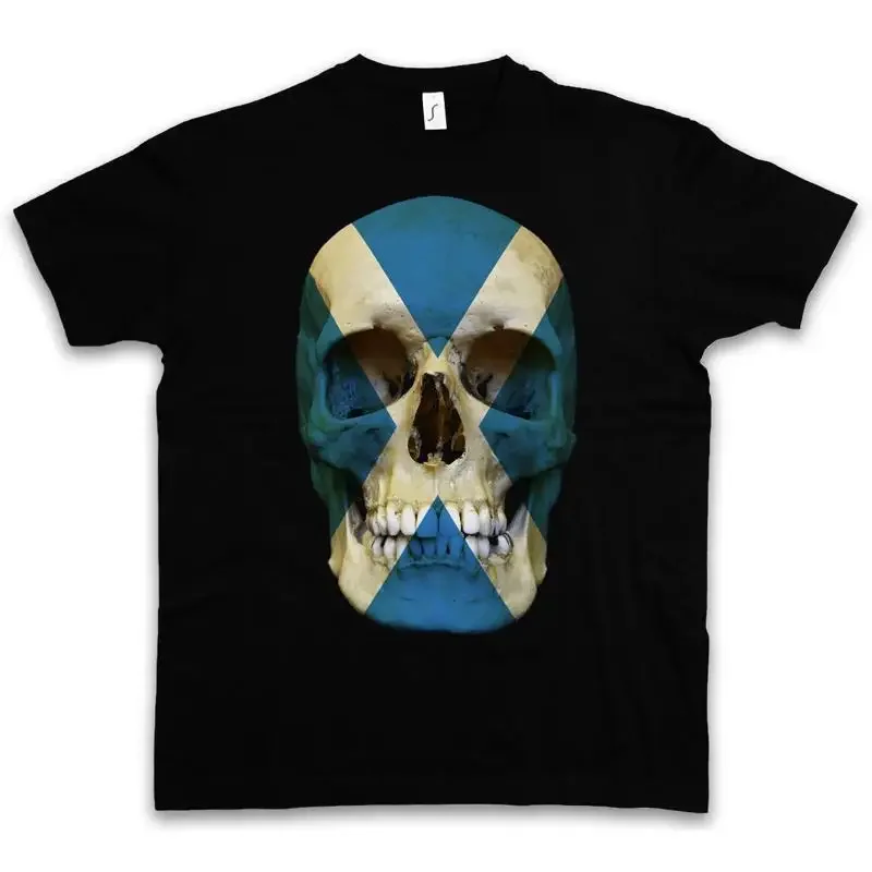 CAMISETA CLÁSICA CON LA BANDERA DE ESCOCIA Y CALAVERA para Motociclistas, Tallas S-5XL