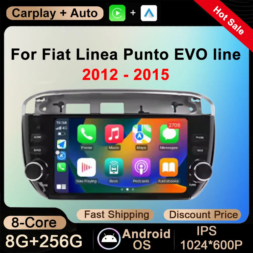 7“ Car Radio For Fiat Linea Punto EVO line 2012 - 2015 GPS Navigation DSP Stereo Multimedia Video Player Bluetooth Head Unit 4G