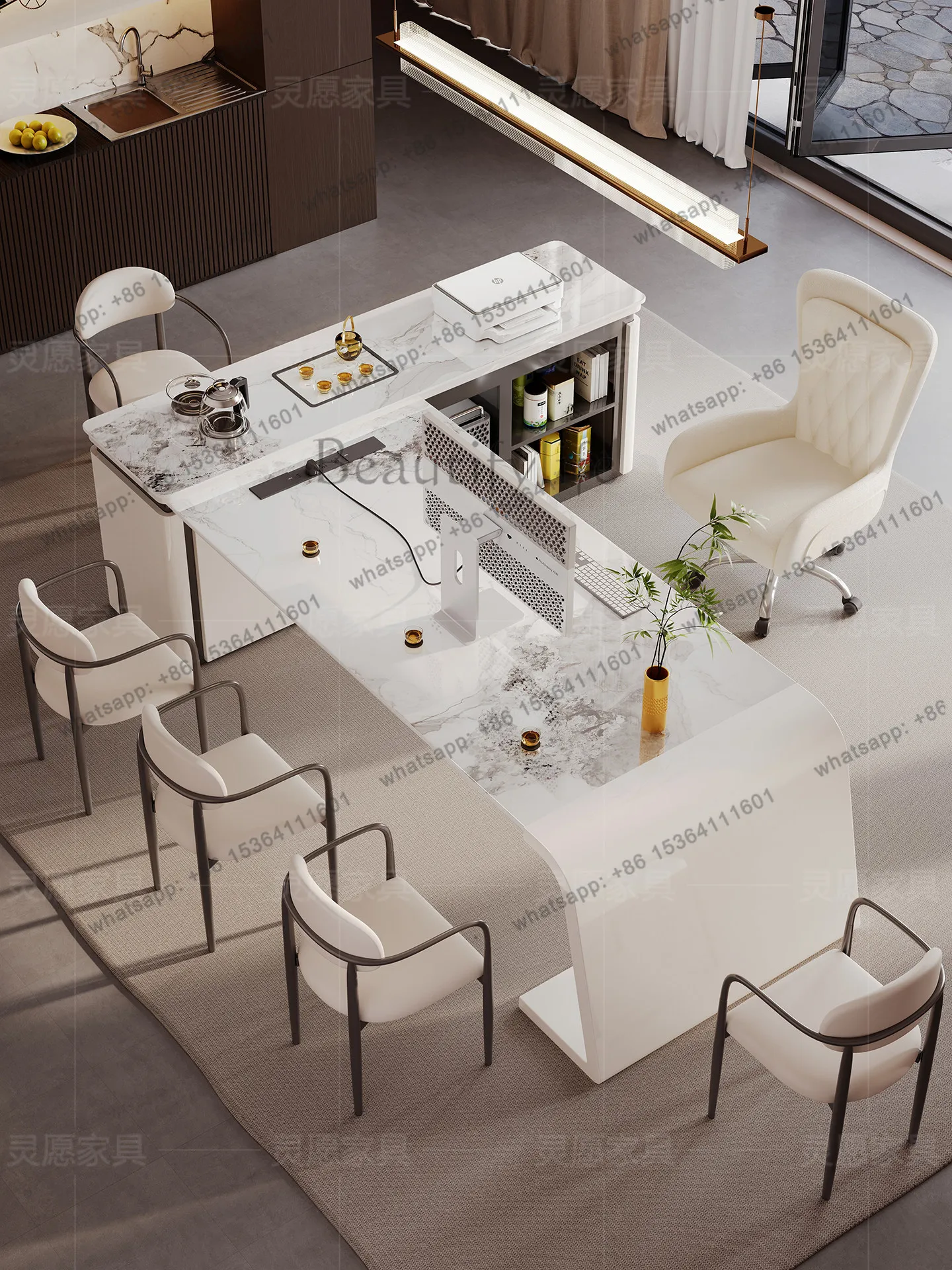 BG ZHigh-end Light Luxury Integrated Reception Tea Table Cream Wind Rock Board Tea Table Advanced Modern