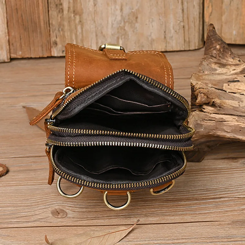 Chic Men Waist Packs Fashion Shoulder Wallets Genuine Cowhide Leather Purse High Quality Waist Pouch Phone Bags