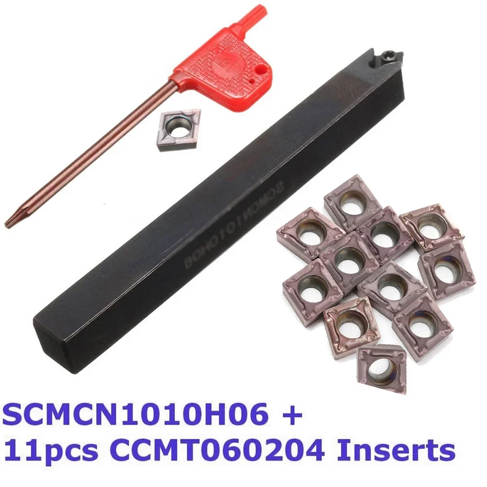 

10pcs CCMT060204 Carbide Inserts Plus SCMCN1010H06 Lathe Tool Holder 10mm Shank With Easy Blade Replacement Wrench