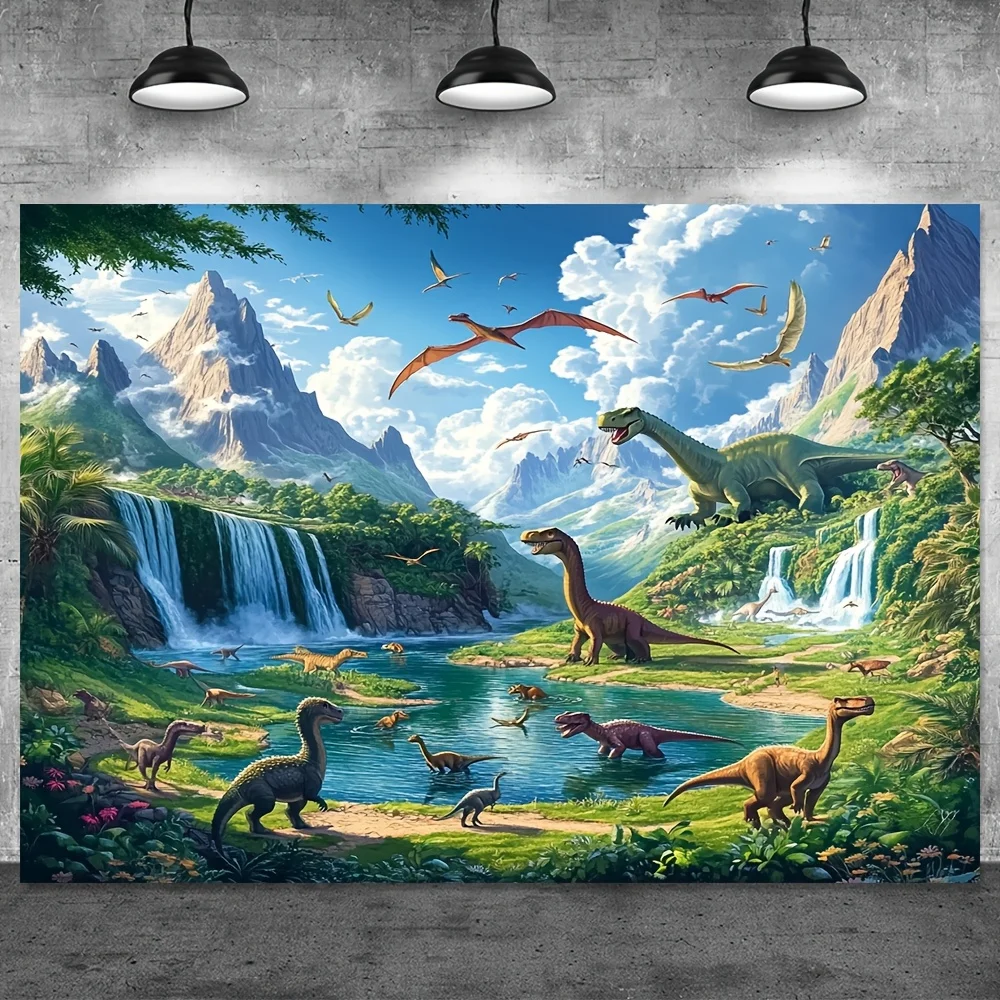 Dinosaur World With Waterfalls Mountains And Various Dinosaurs Wall Mural For Kids Room Decor