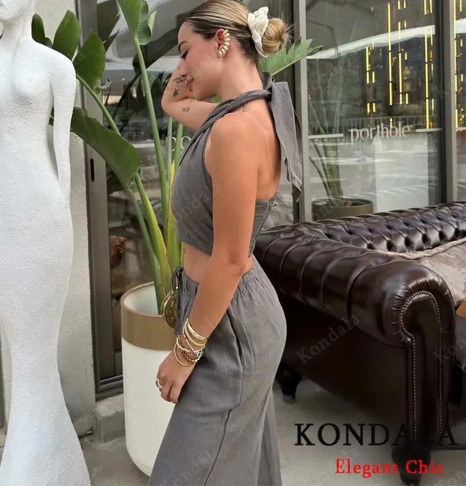 KONDALA مثير عادية كروس بروتيل مجموعة علوية المرأة الجديدة 2025 الربيع الصيف موضة عطلة الشاطئ مجموعة بناطيل رجالي الرسن مع بانت