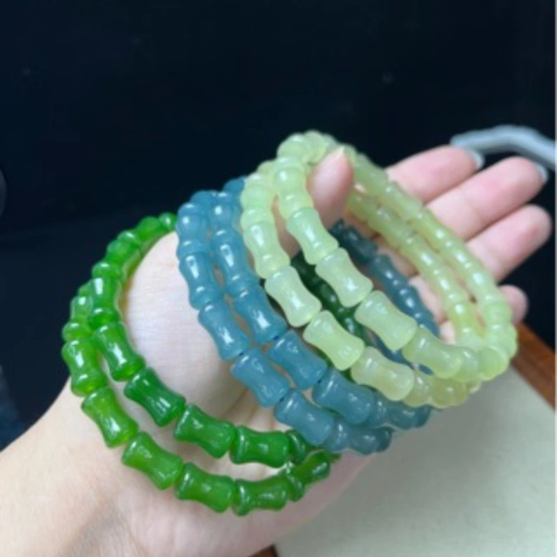 Natural Jade Bamboo Joint Quartzite Bracelet Accessories Gemstone Charm Beads Bangle Luxury Carved Talismans Gifts for Women