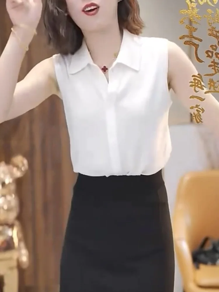 Ele Ne Svel irt Commute Canotta snellente semplice e versatile da donna Faionable Agel Sle Materiale in seta