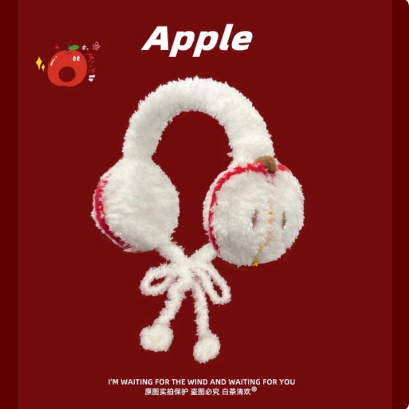 

Корейские милые и милые плюшевые наушники в форме яблока для женщин, зимние теплые ремни, защита ушей, вязаные повязки на голову