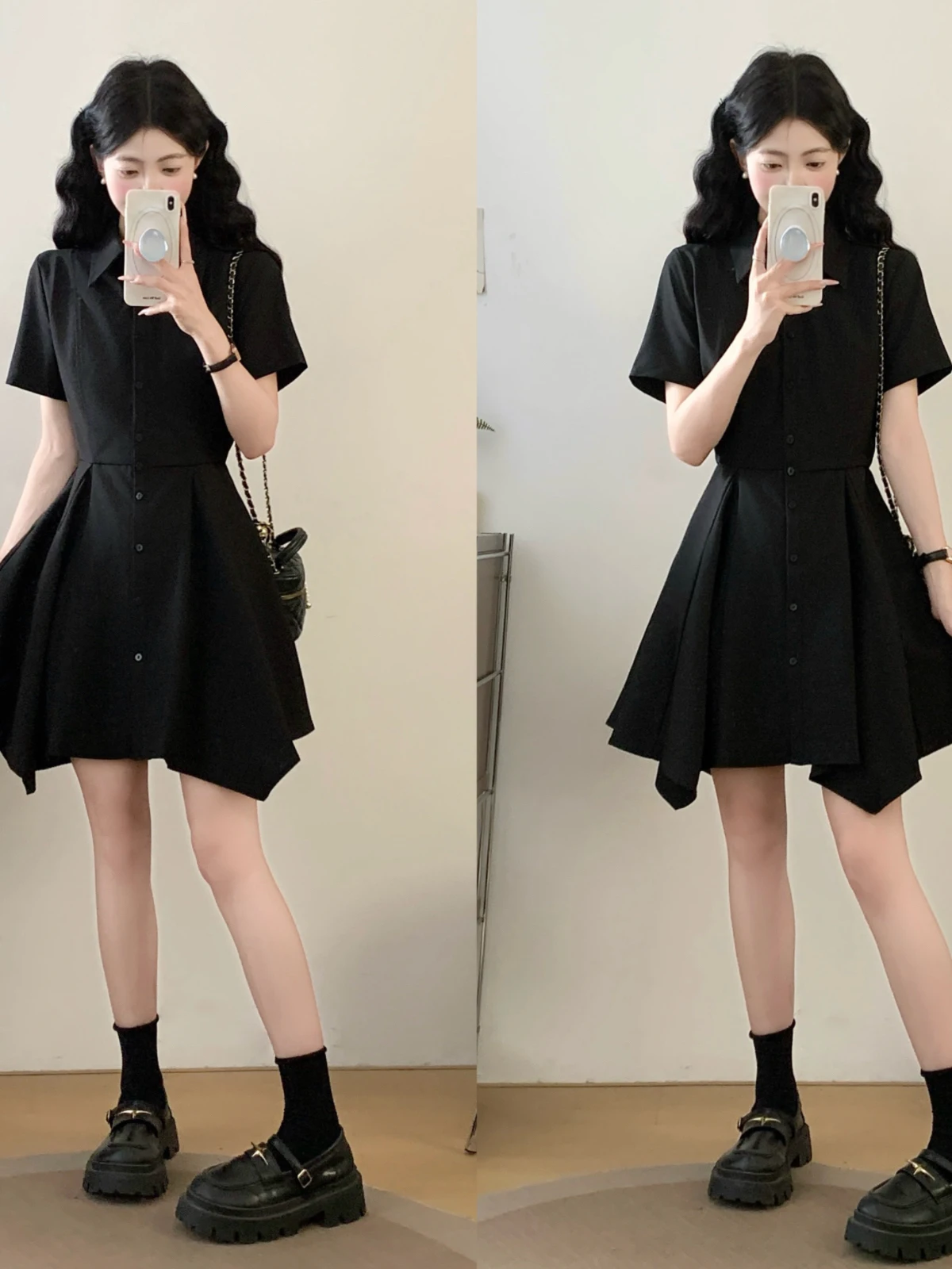 

Casual plus Size Black Skirt with Irregular Button Design And Waist-Cinching Feature Women's Fashion Summer Dress