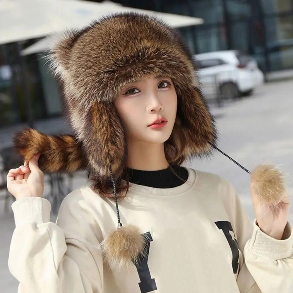 Parent-child Matching Hat Cozy Parent-child Headwear Racoon Shape Faux Fur Winter Hat for Kids Adults Outdoor Cap