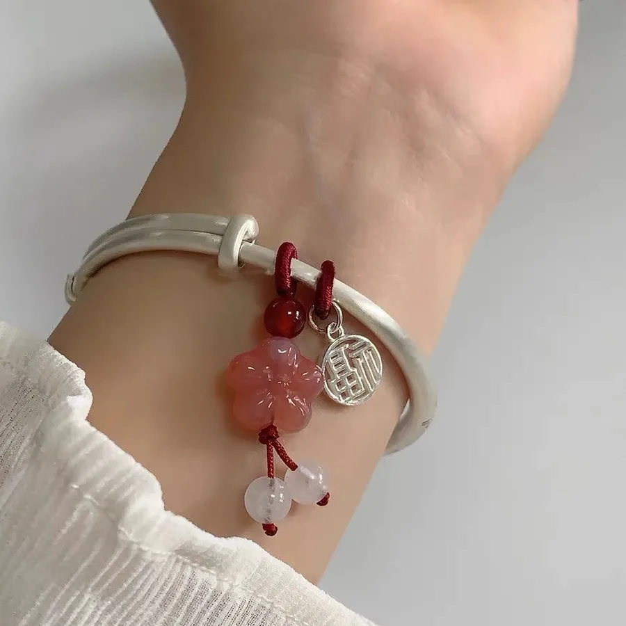 silver 925 Chinese style auspicious cloud bracelets for women retro high-end matte solid bracelet push and pull jewelry gift