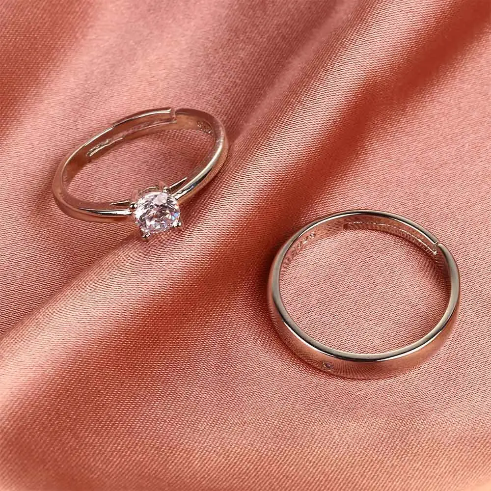 Simple Opening Adjustable  Wedding Party Silver Plated Fashion Accessories Couple Jewelry Finger Rings Set Engagement Ring