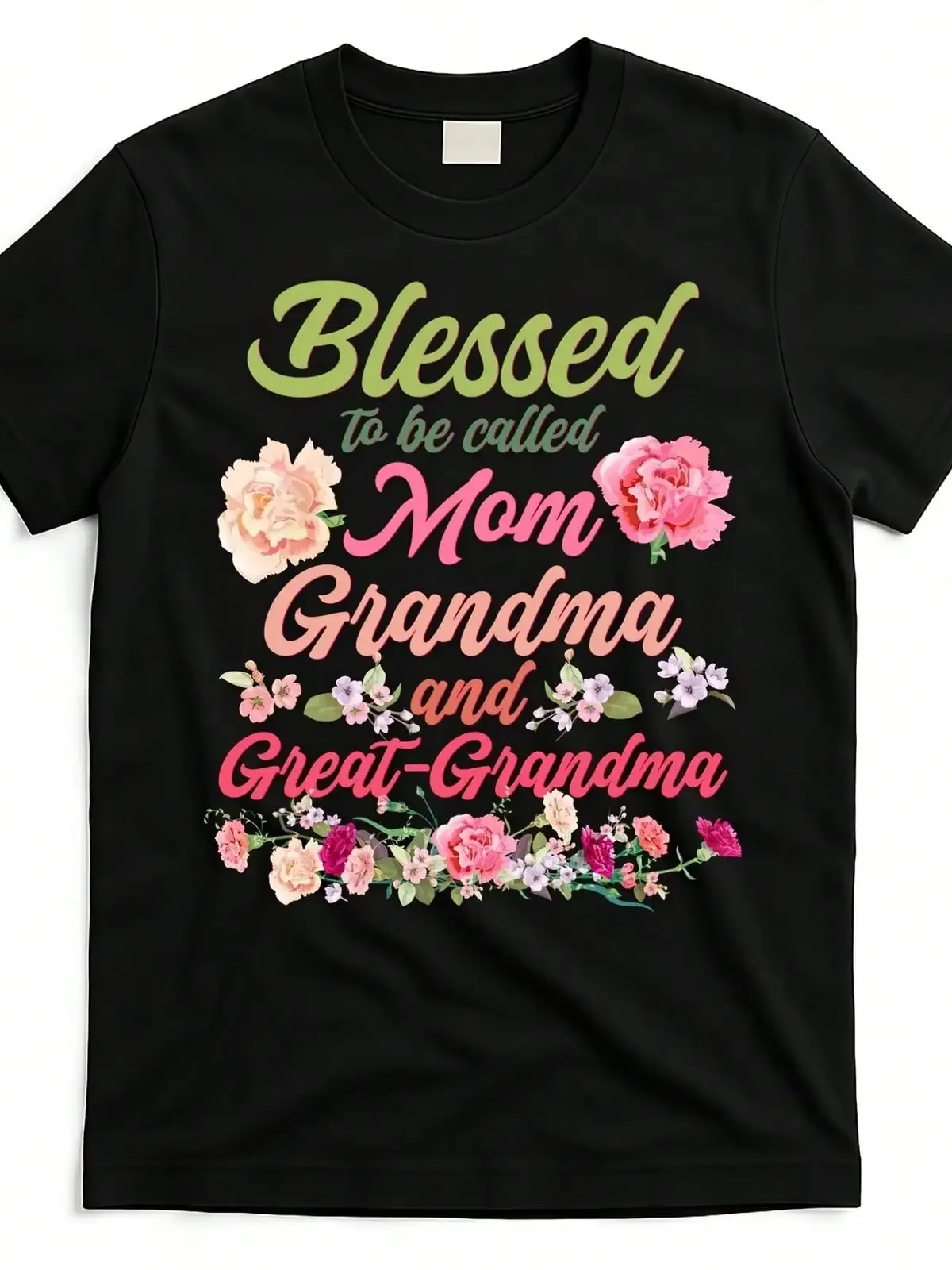 Adorable Floral Design Celebrating The Titles Of Mom, Grandma, And Great Grandma, Available In A Matching Style For Both Men And Women. Perfect For Summer 2026, This Short-Sleeved Printed T-Shirt Is Made Of 180G Fabric