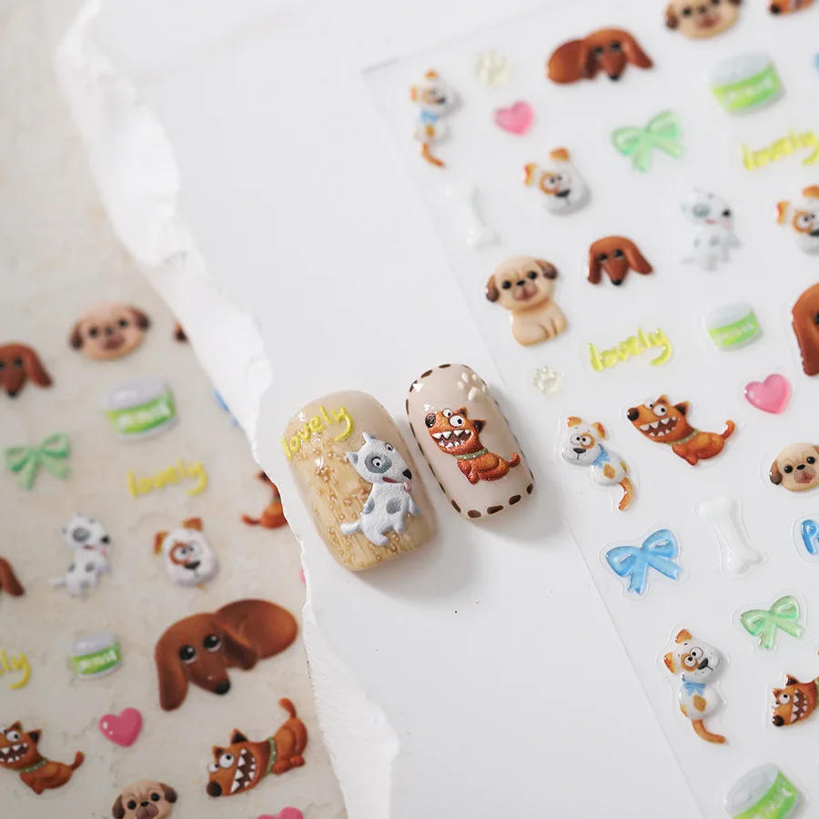 1 stücke 5d Gelee Hund Nail Art Aufkleber Relief japanische Kawaii Tiere Nagel Dekorationen Abziehbilder selbst klebende Slider DIY Zubehör
