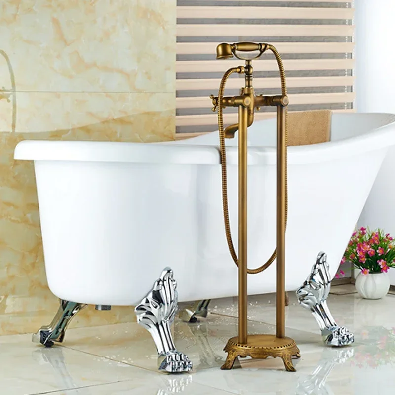 Type Bath Shower Mixer Brass Shower set Luxury Bathtub Tap Bathroom Golden Floor Stand Faucet