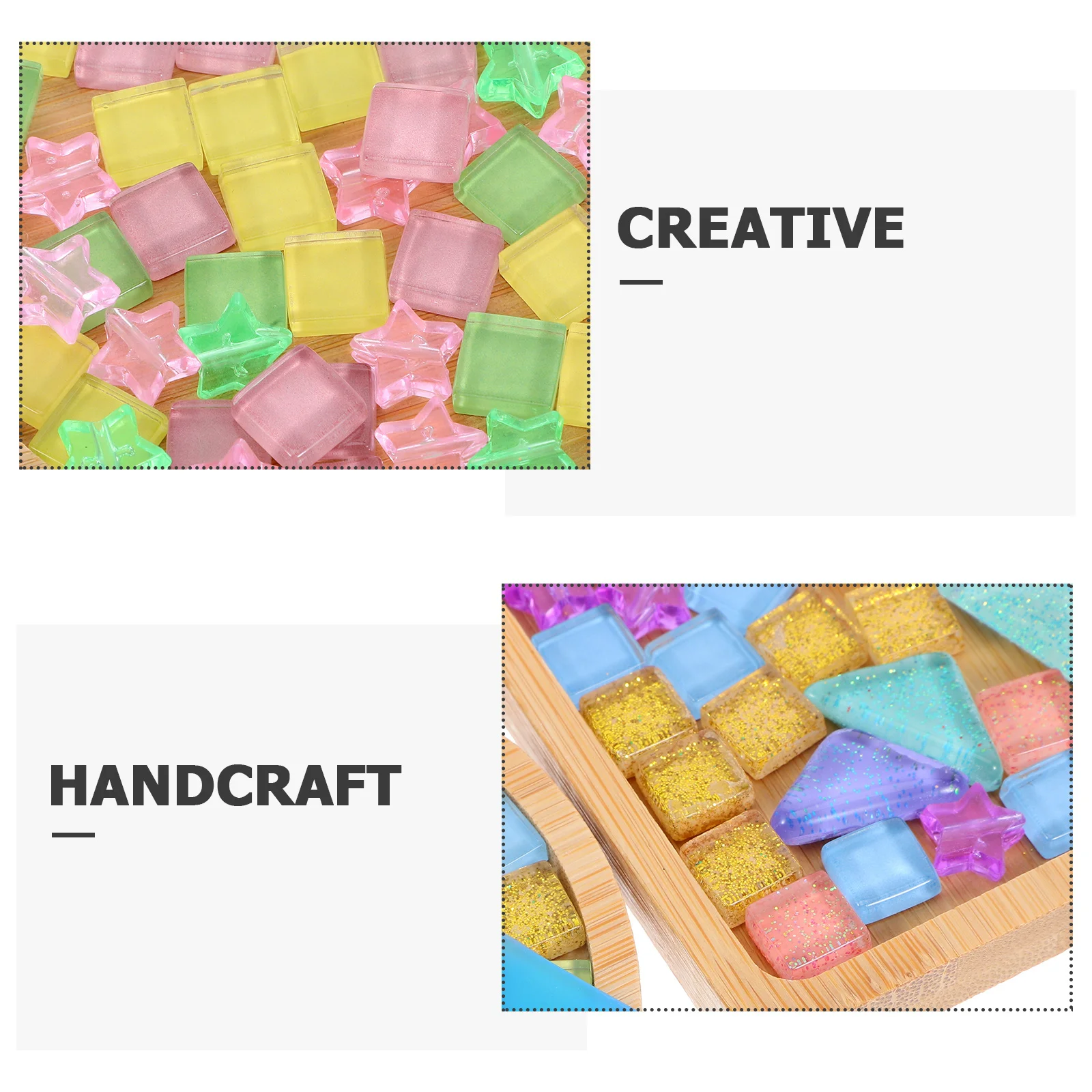 4Sets DIY Glass Tiles for Crafts Colorful Mini Pieces Bamboo Coasters Handmade Art Supplies Craft Tiles Mini Tile Projects