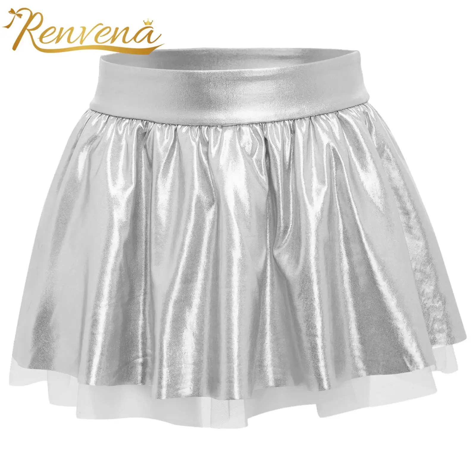 Kids Elastic Waist Metallic Tutu Skirt for Girls Disco Outfit Jazz Dance Costume Performance Costumes Children's Mini Skirts