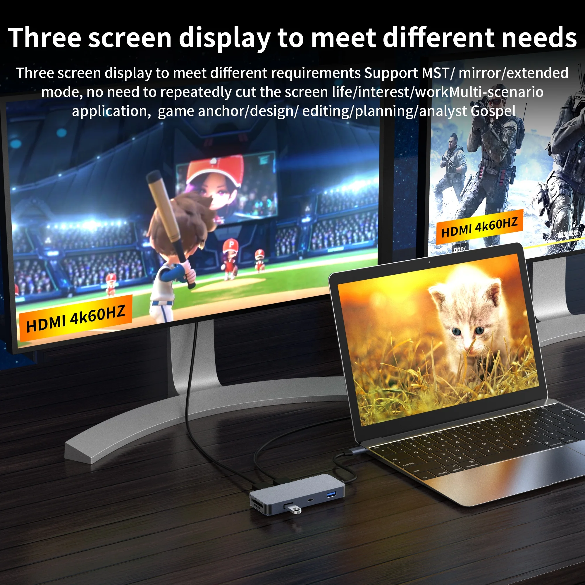 8-in-1 USB C Hub HDTV 4K60HZ USB C PD100W SD/TF Card Reader Compatible for Mac Book HP iPhone iPad Laptop Chrome Book