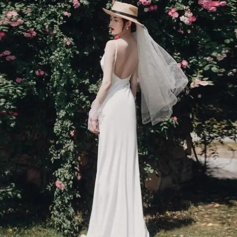 Vestido De novia bohemio De estilo francés, Súper Hada, vestido De novia De satén, vestido sencillo De fiesta De graduación, bata De boda personalizada