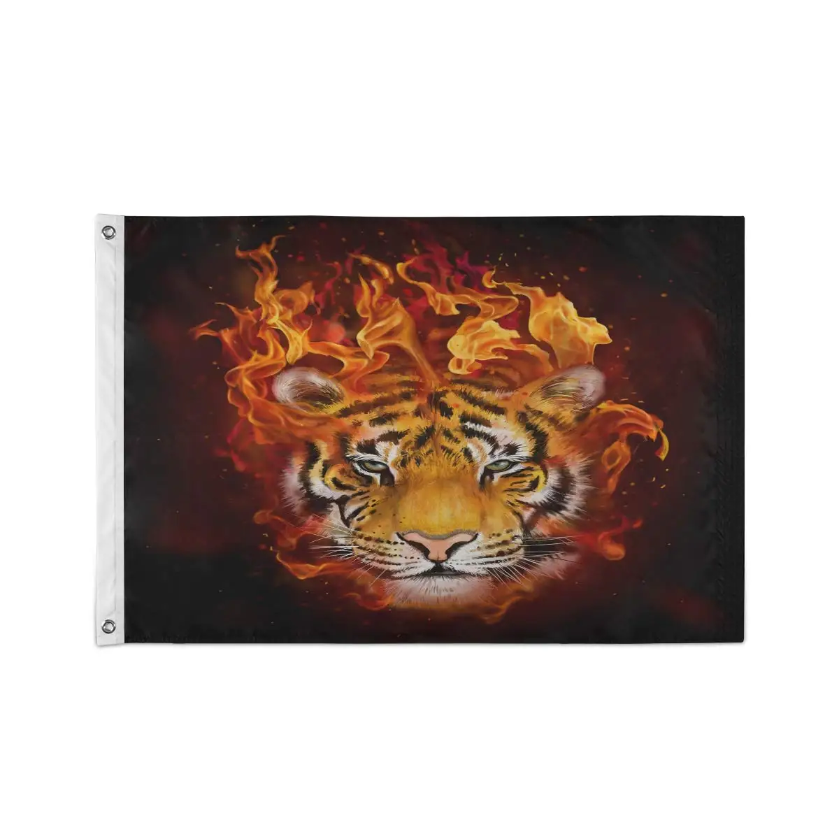 Burning Fire Tiger Flag Funny Animal Double Stitched Flags Banners with Brass Grommets  for Spring Outdoor home Festival Decor